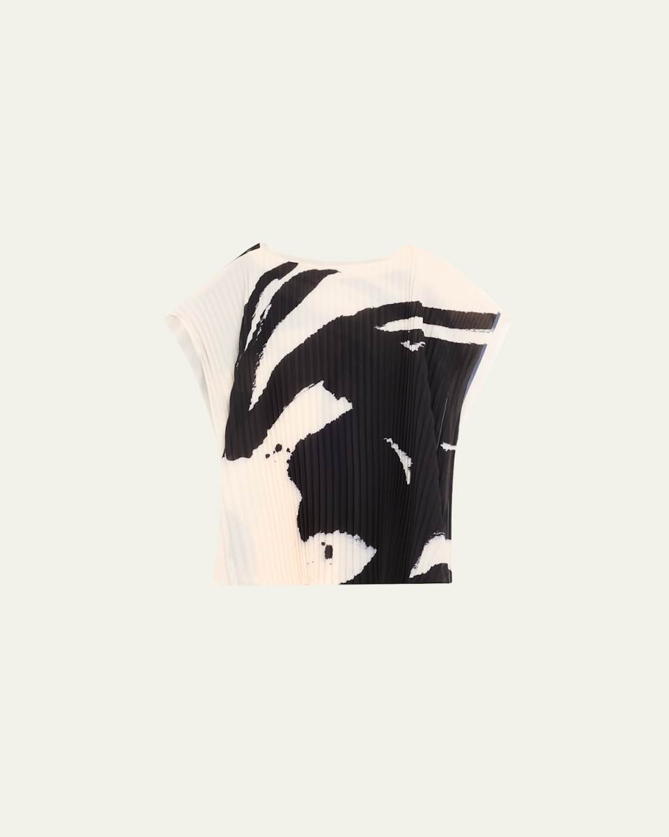 Boatneck Pleated Square Top With Artwork By Tong